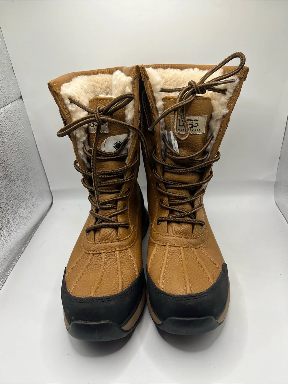 UGG  Tan and Black Waterproof Lace-Up Snow Boots